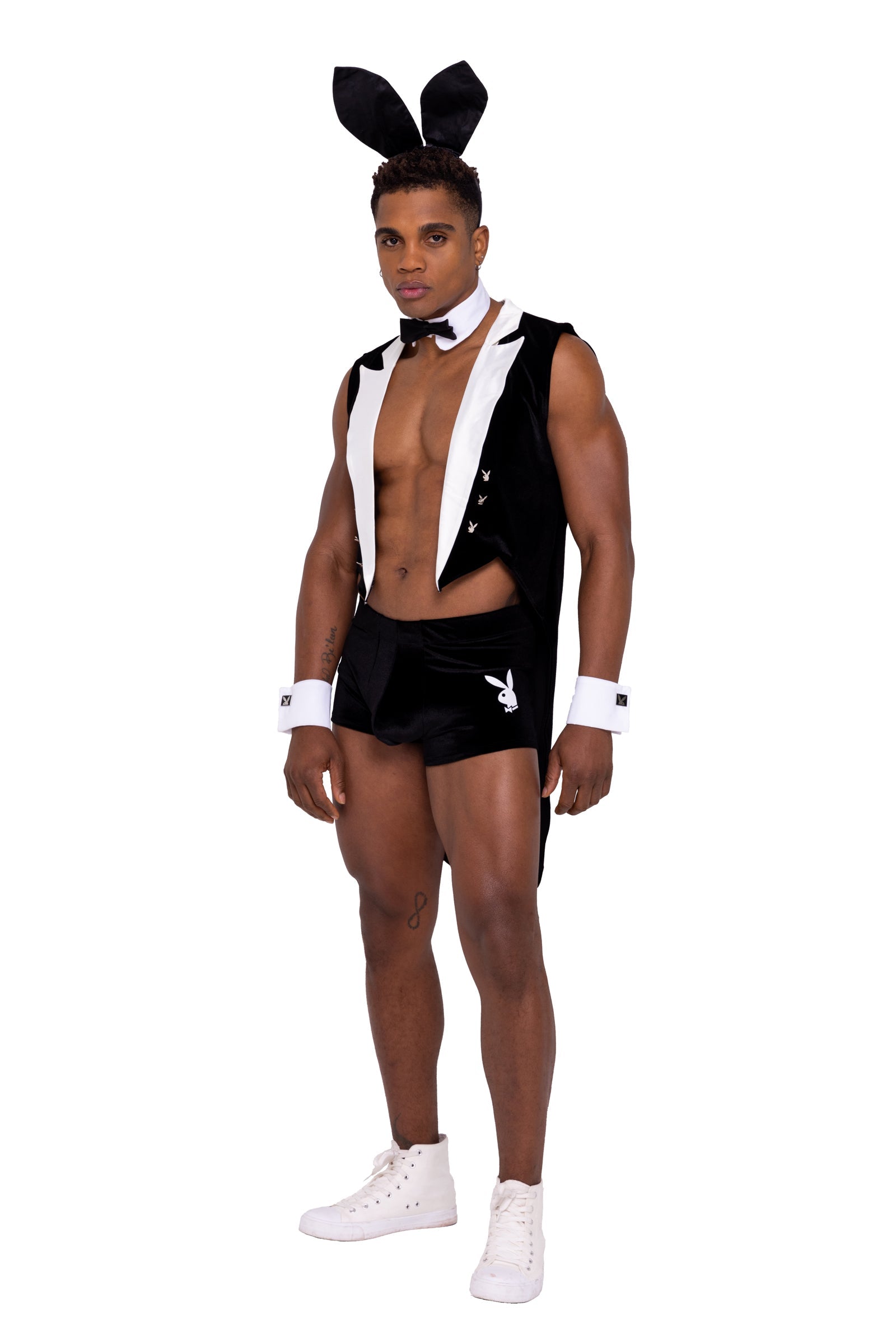 Men's Playboy tuxedo bunny costume, velvet jacket, view 3